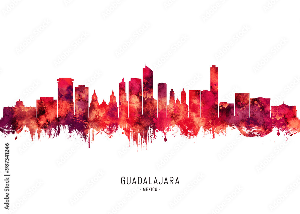 Guadalajara Mexico Skyline Red Guadalajara Mexico Skyline Red