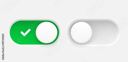 Interface toggle buttons set. On Off switch. 3d vector element idolated on white background