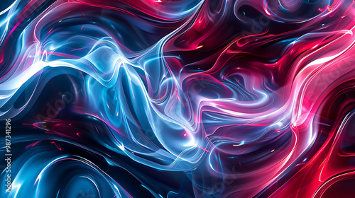 Vibrant blue and pink waves illuminated by sparkling particles