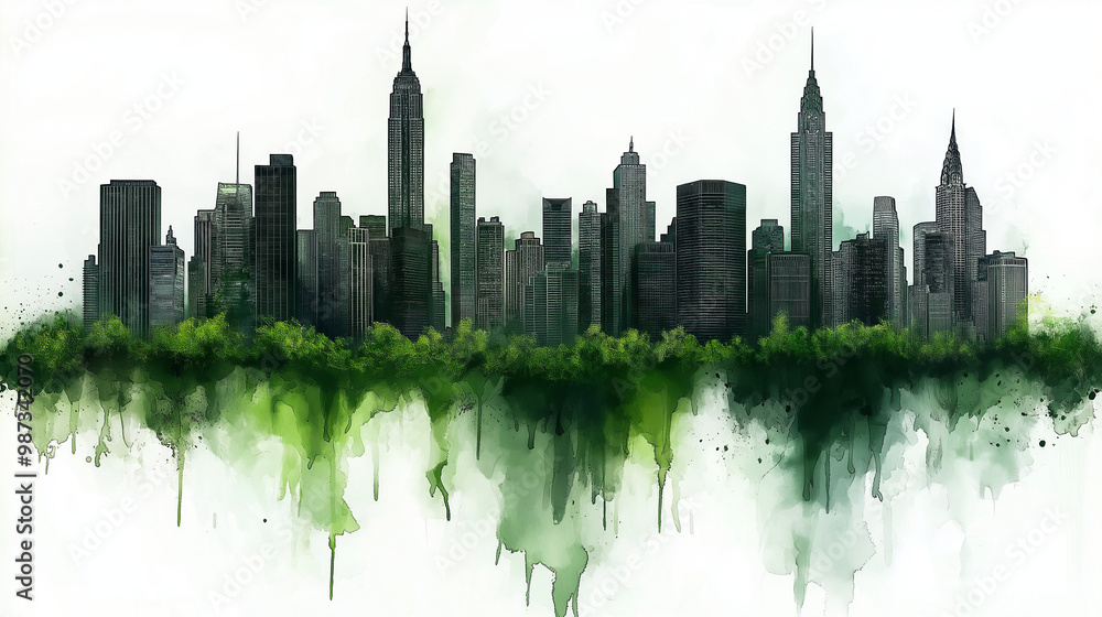 Fototapeta premium Green city skyline vector illustration on a white background