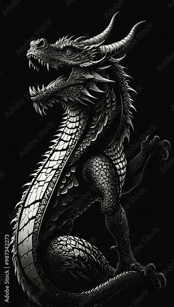 Black and white dragon silhouette vector. Black and white dragon silhouette vector.