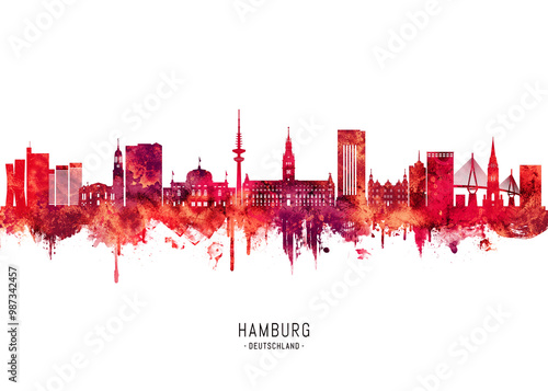 Obraz na płótnie Hamburg Germany Skyline Red w salonie