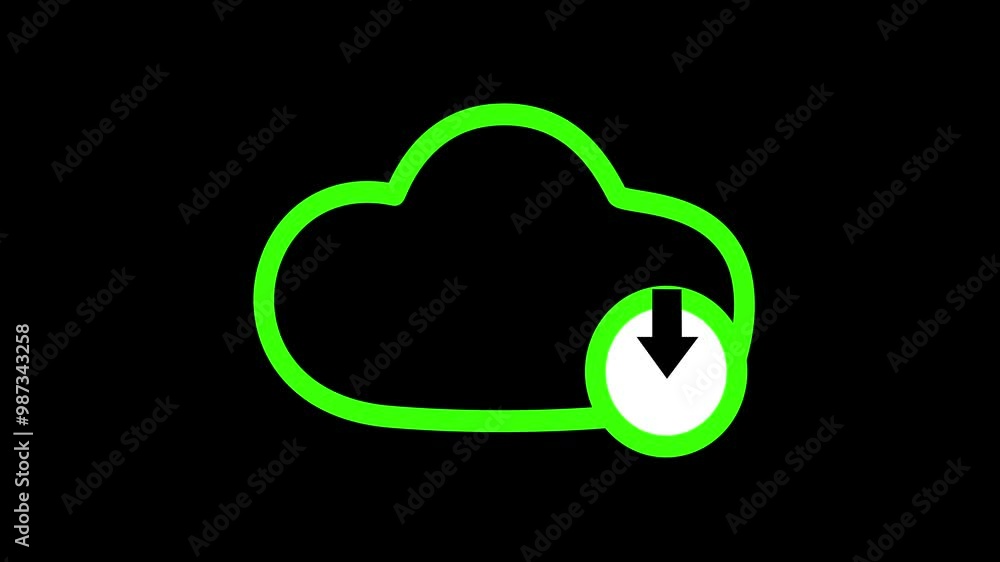 Cloud file download or transfer process with arrow icon animation. Line animation of the green cloud computing download icon concept file Cloud file download or transfer process with arrow icon animation. Line animation of the green cloud computing download icon concept file