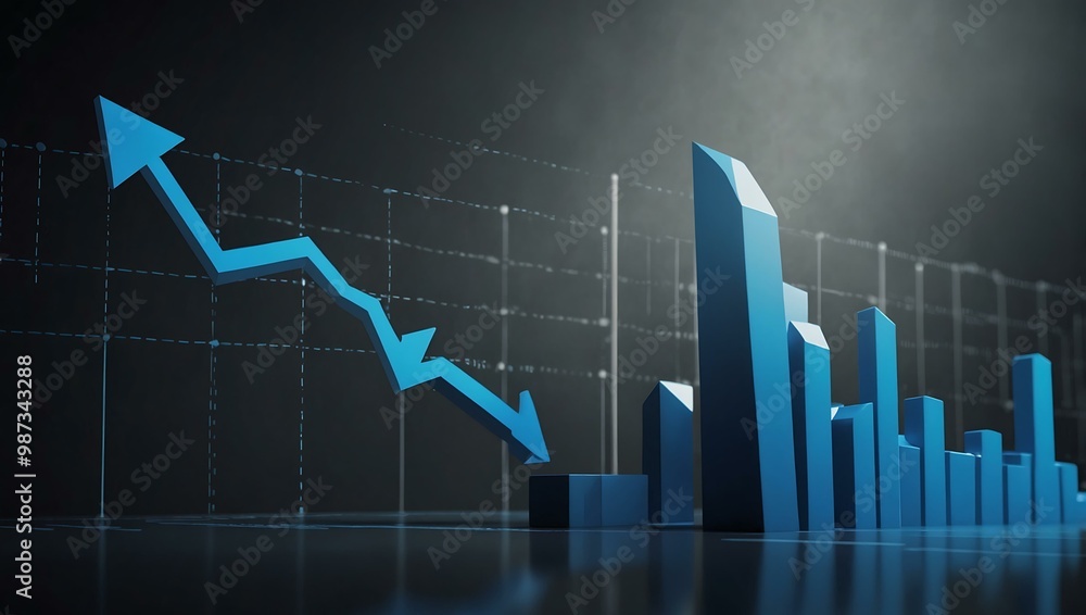 Blue bar chart with an upward arrow symbolizing business growth. Blue bar chart with an upward arrow symbolizing business growth.