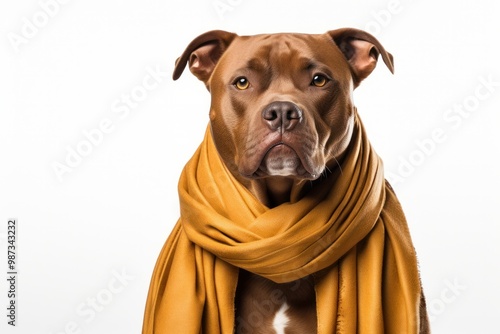 A majestic image of a pitbull wearing a luxury mock-up scarf