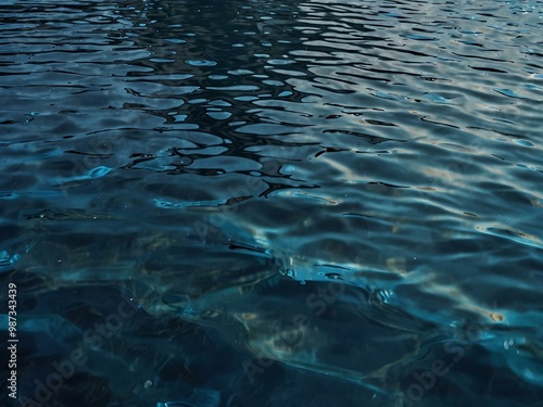 Blue water with ripples, transparent texture background.