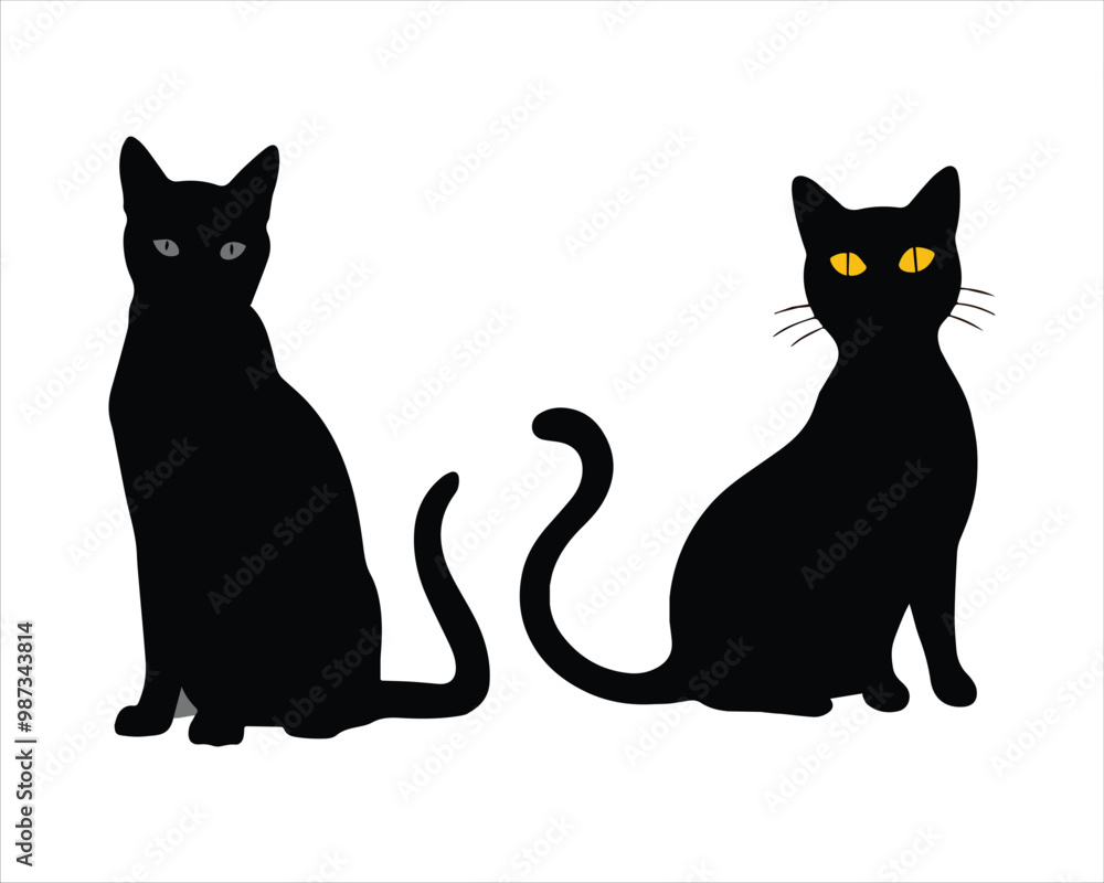 Fototapeta premium Black Halloween Cat Silhouette Vector on a White Background