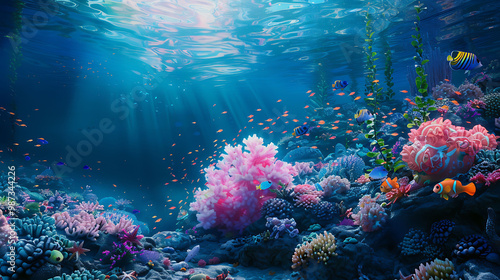 A vibrant coral reef bustling with a variety of marine life