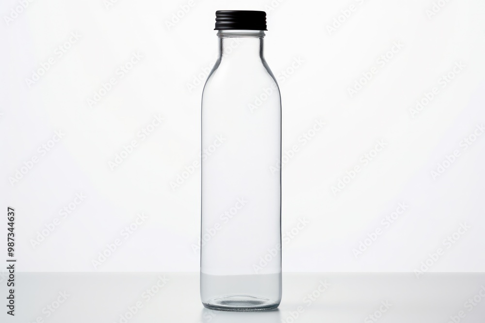 A minimalist glass water bottle with a simple and elegant design. A minimalist glass water bottle with a simple and elegant design.