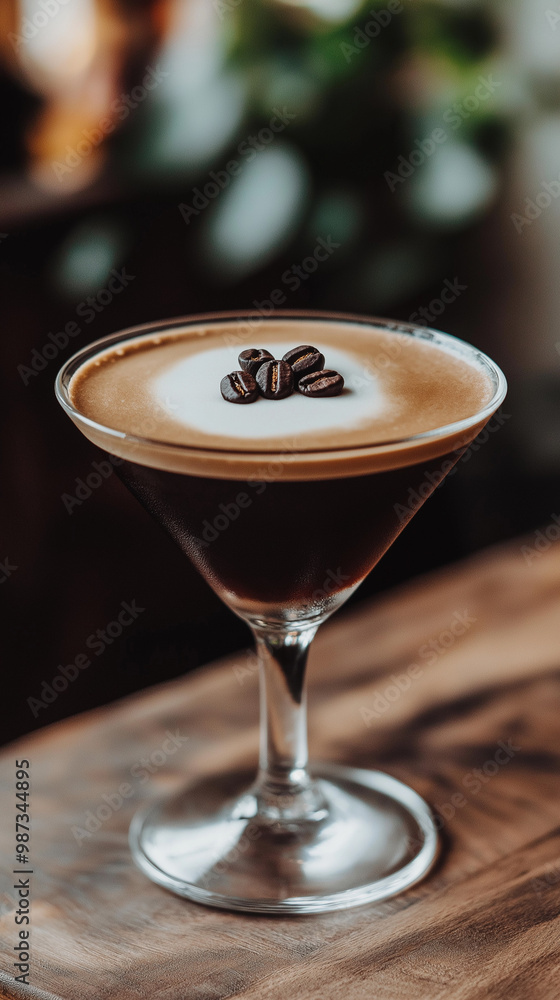 Espresso martini cocktail with coffee beans garnish Espresso martini cocktail with coffee beans garnish