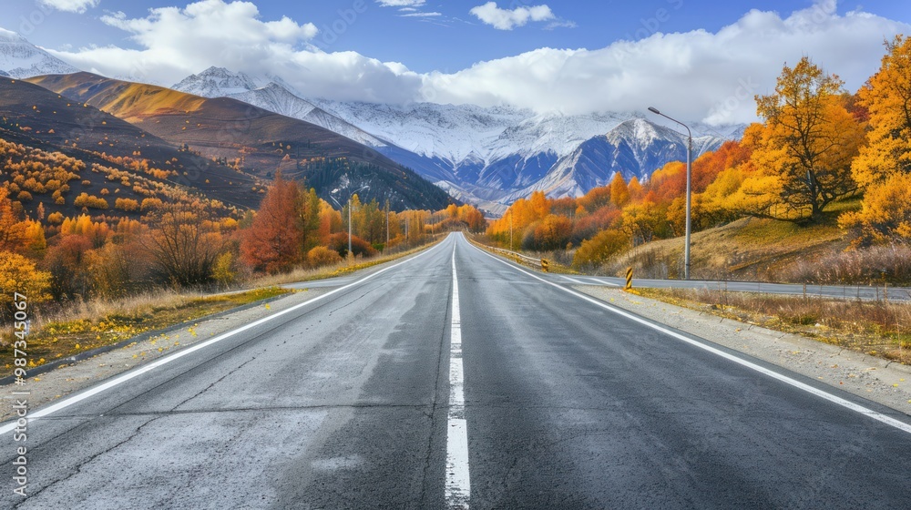 Asphalt highway road and mountain natural landscape in autumn season Asphalt highway road and mountain natural landscape in autumn season