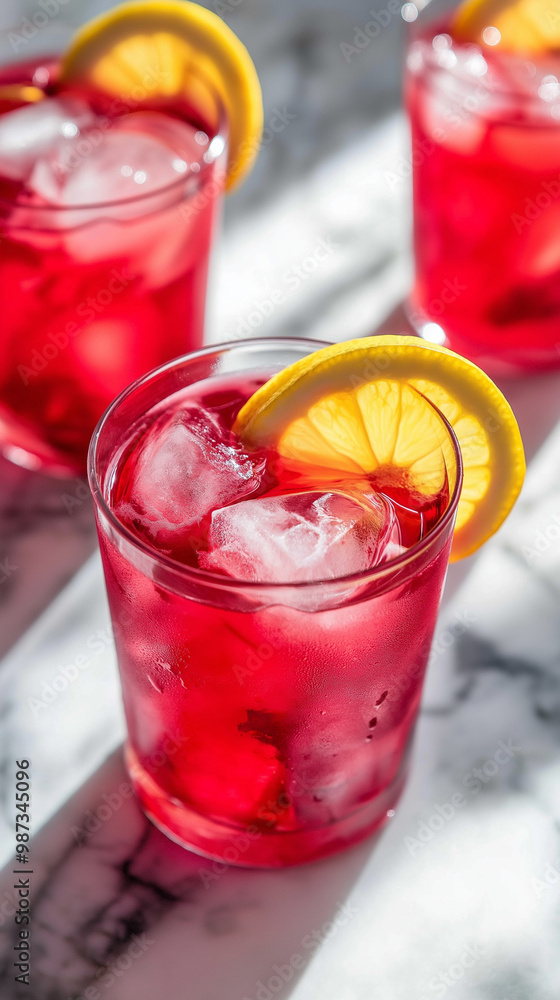 Refreshing hibiscus tea with lemon slices Refreshing hibiscus tea with lemon slices