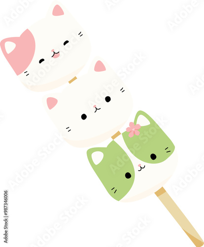 Dango cats pink white green