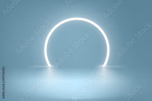Product design template with showcase and neon frame. 3d vector showcase