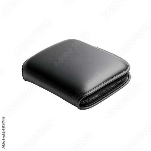 Stylish Black Leather Accessory Case for Storage on transparent background