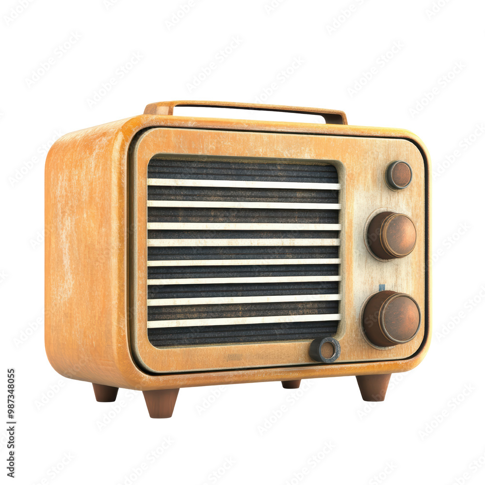 Fototapeta premium Vintage Radio with Retro Design and Warm Color on transparent background
