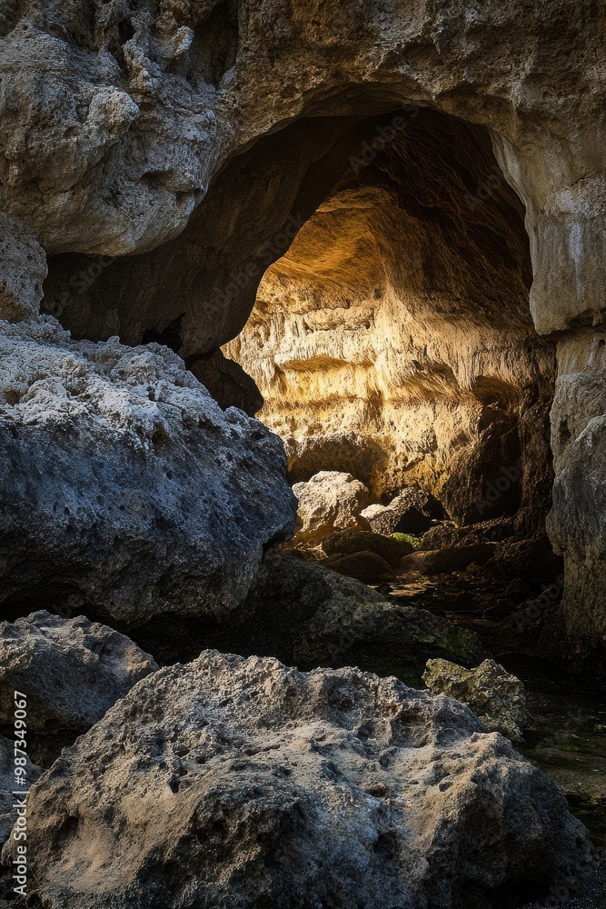 Illuminated Cave with Natural Rock Formations Illuminated Cave with Natural Rock Formations