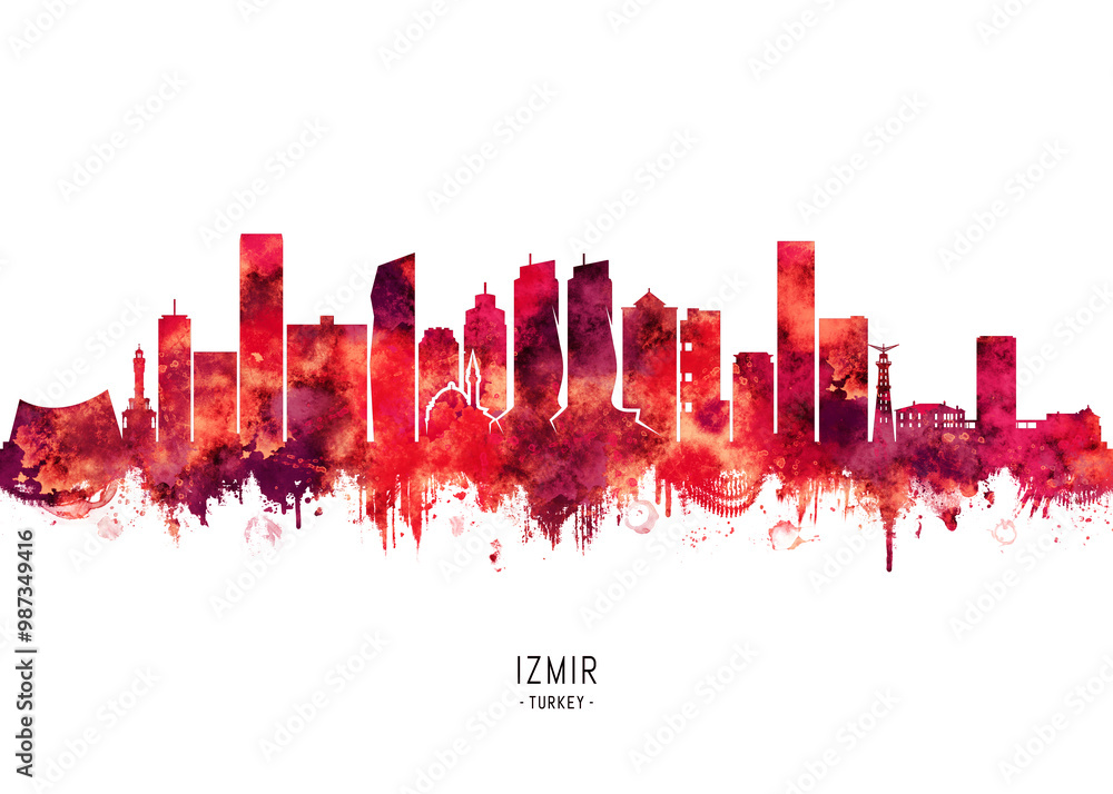Izmir Turkey Skyline Red