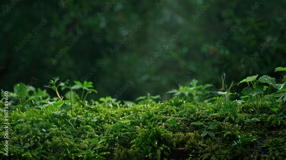 Green moss and background Backdrop for displaying products Dark forest background Green moss and background Backdrop for displaying products Dark forest background