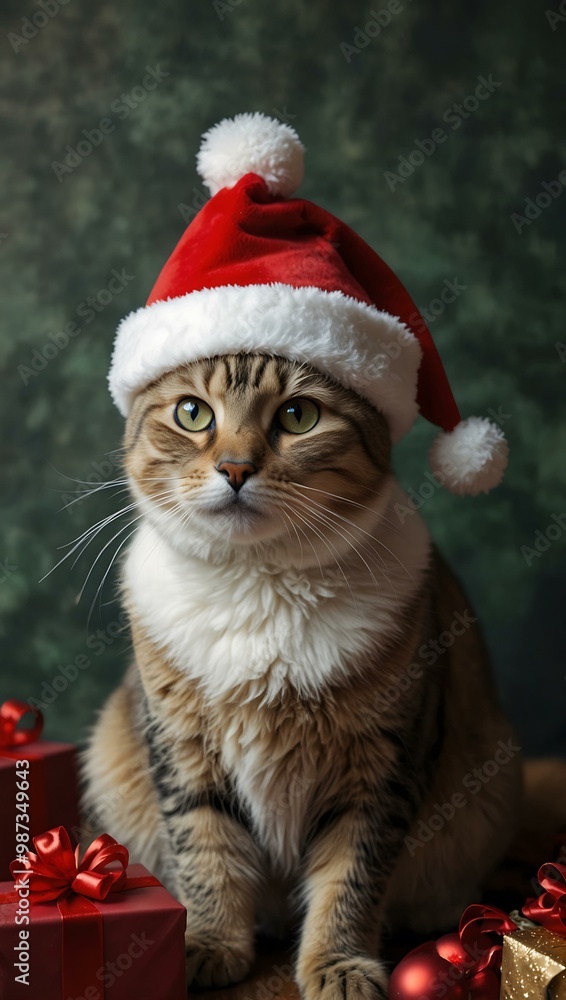 Christmas cat in a Santa hat. Christmas cat in a Santa hat.