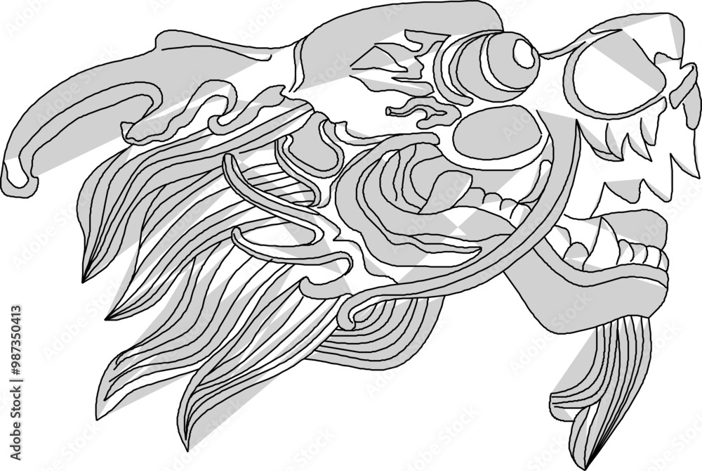 Obraz premium Sketch vector illustration silhouette design ornate ornament icon logo symbol engraving abstract classic mythological animal vintage ethnic traditional chinese 