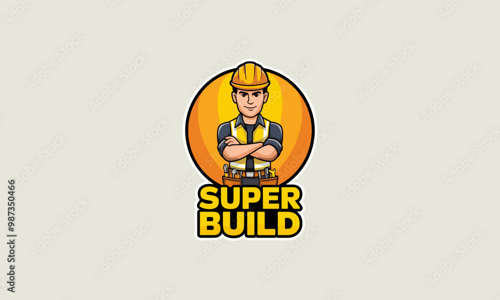 Confident construction worker with Confident construction worker with