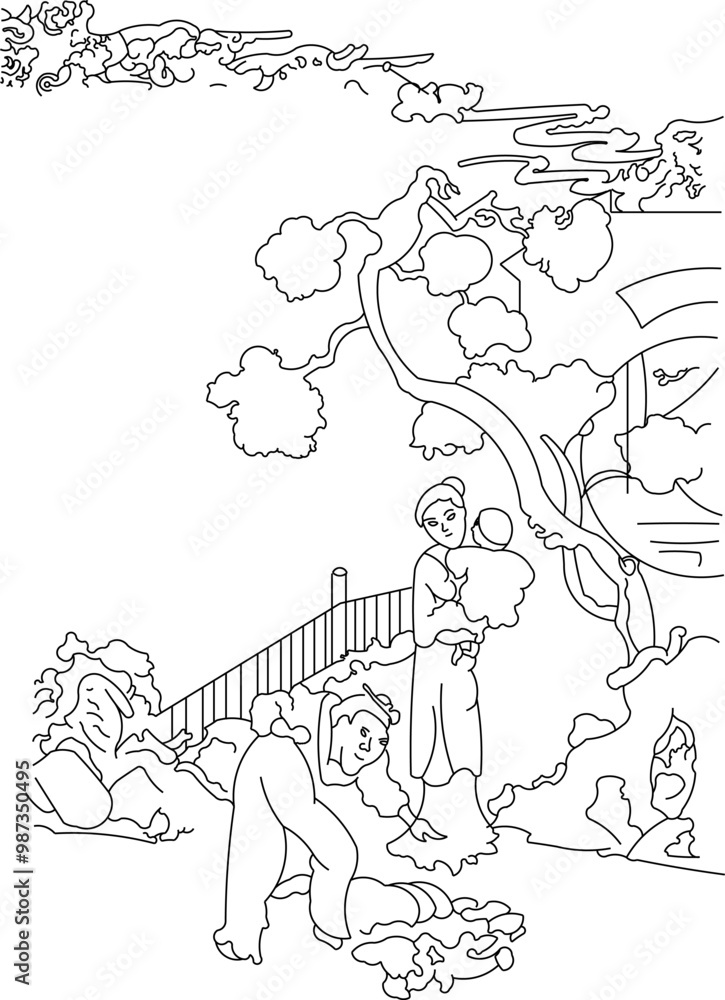 Sketch vector illustration silhouette design painting decorative ornament classical vintage ethnic chinese traditional Sketch vector illustration silhouette design painting decorative ornament classical vintage ethnic chinese traditional