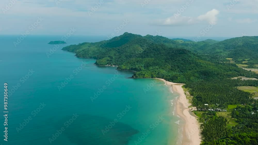 Drone view of turquoise waves in Dagmay Beach. El Nido, Palawan. Philippines. Drone view of turquoise waves in Dagmay Beach. El Nido, Palawan. Philippines.