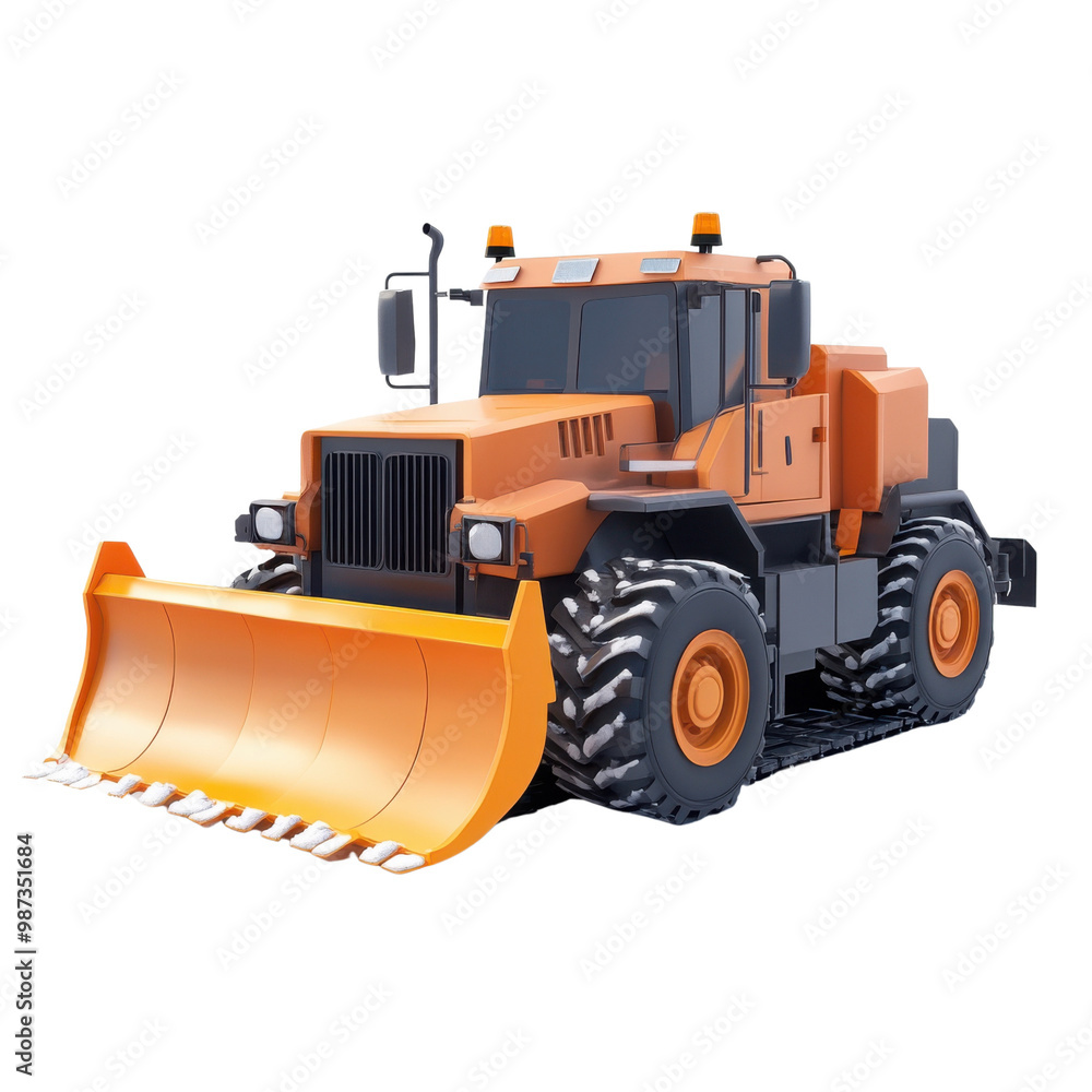 Fototapeta premium A powerful bulldozer with a bright orange exterior on a white isolated background.