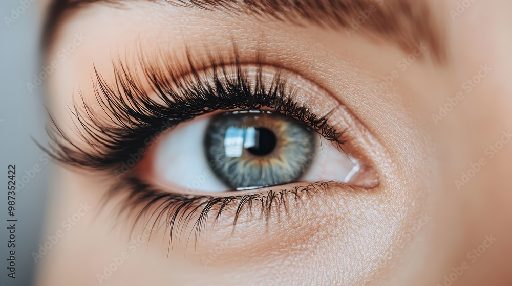 A detailed close-up of an eye featuring a mesmerizing blue iris and long lashes, capturing the subtle hues and textures with stunning clarity and natural beauty. A detailed close-up of an eye featuring a mesmerizing blue iris and long lashes, capturing the subtle hues and textures with stunning clarity and natural beauty.