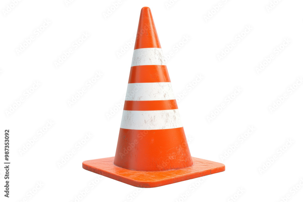 Traffic cone on a white isolated background, used for road safety and construction site warnings. Traffic cone on a white isolated background, used for road safety and construction site warnings.