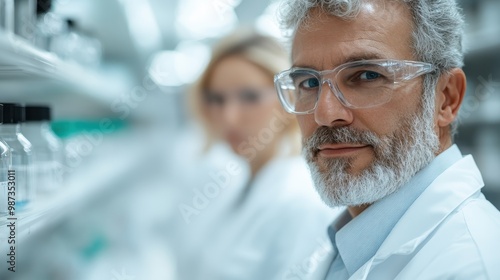 A knowledgeable scientist in protective eyewear stands confidently in a well-equipped laboratory, embodying experience and the forefront of scientific exploration.