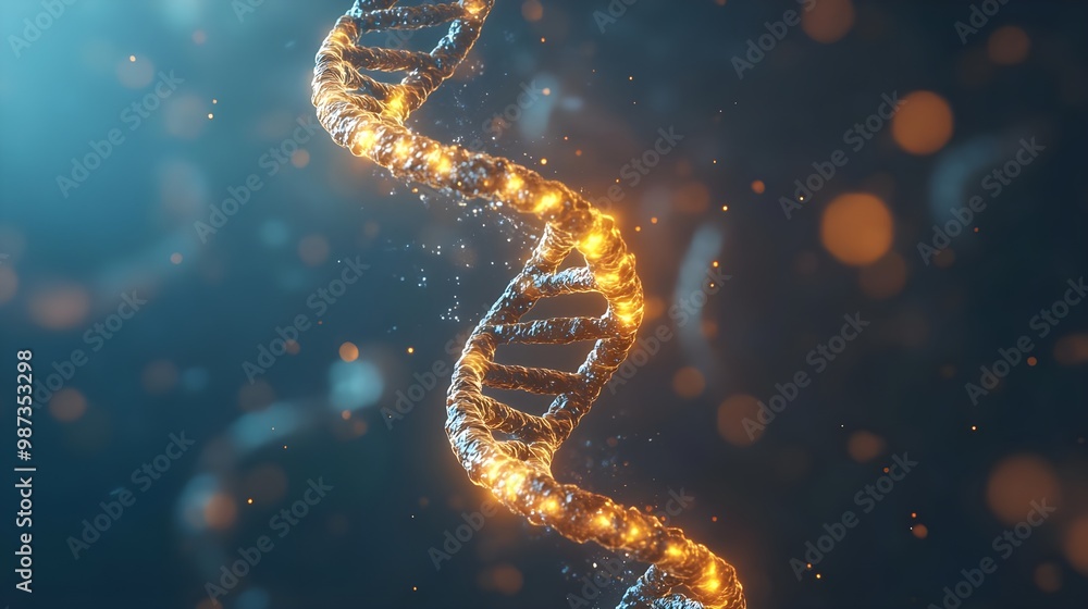 Glowing DNA strand with sparkling effects Glowing DNA strand with sparkling effects