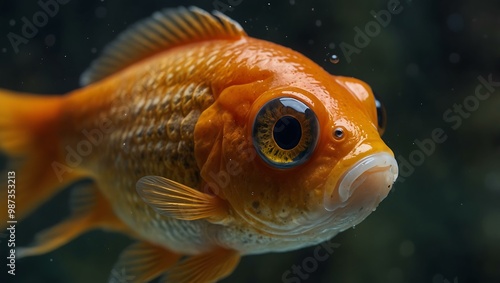 Close-up of a goldfish with big eyes.