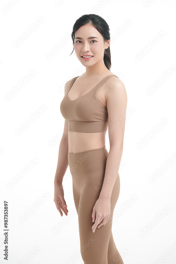 Fototapeta premium Beautiful young asian sport woman with sportswear ready for exercise on white background, Advertising sportswear and yoga wear, Healthy lifestyle, sport.