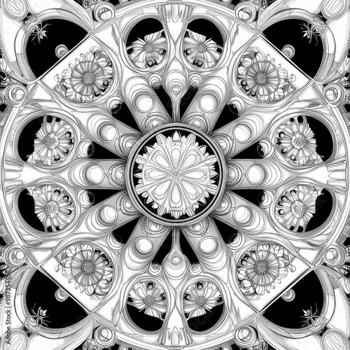 Wallpaper Mural  mandala coloring book page, clean line, thick lines, black and white, on black background 3D
 Torontodigital.ca