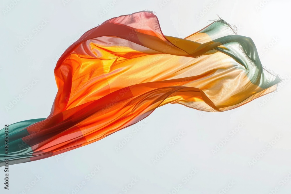 A symbol of freedom and progress, a multicolored flag flutters gracefully against a backdrop of clear sky A symbol of freedom and progress, a multicolored flag flutters gracefully against a backdrop of clear sky