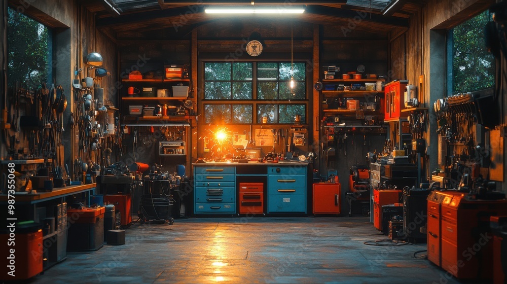Well-Equipped Garage Workshop with Tools and Storage Well-Equipped Garage Workshop with Tools and Storage