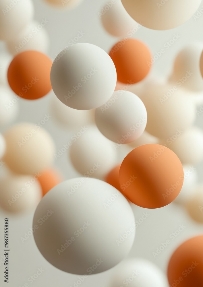 A bunch of white and orange balls are floating in the air A bunch of white and orange balls are floating in the air