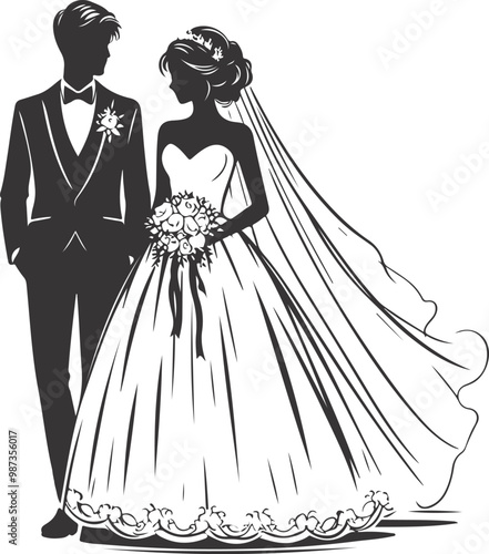 weeding husband wife, romantic couple and Kissing couple silhouette vector design.