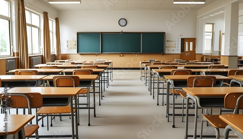 Inviting classroom environment with modern desks and chairs, perfect for student learning and fostering academic growth in a vibrant campus setting