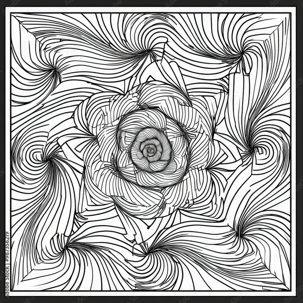 Fototapeta premium mandala coloring book page, clean line, thick lines, black and white, white background 3D