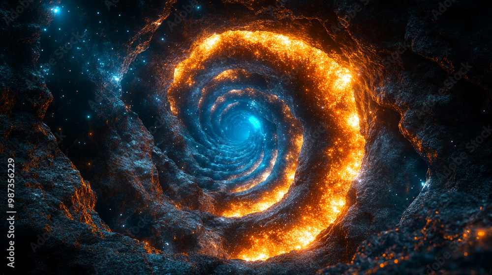 A mesmerizing spiral of cosmic energy and light in a deep space setting, creating a stunning visual of the universe's beauty. A mesmerizing spiral of cosmic energy and light in a deep space setting, creating a stunning visual of the universe's beauty.