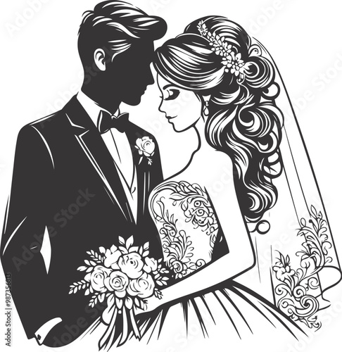 weeding husband wife, romantic couple and Kissing couple silhouette vector design.