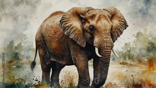 Colorful elephant art print in watercolor.
