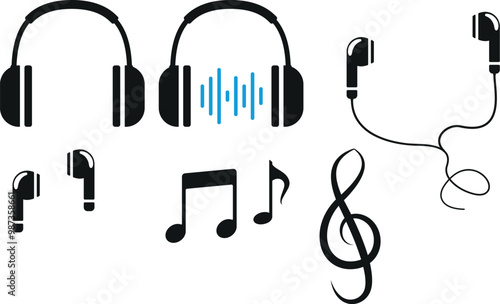 Music, Headphone vector icons.