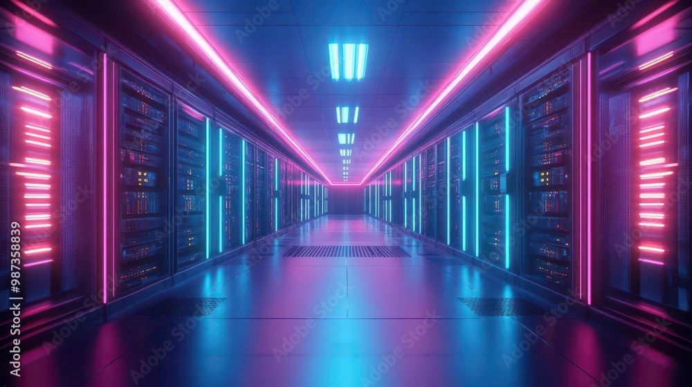 futuristic data center server room with glowing neon lights and hightech equipment racks cyberpunk inspired 3d render futuristic data center server room with glowing neon lights and hightech equipment racks cyberpunk inspired 3d render