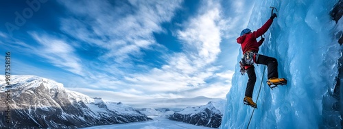 Wallpaper Mural Ice climbing, climbing on an ice wall, blue sky with white clouds Torontodigital.ca