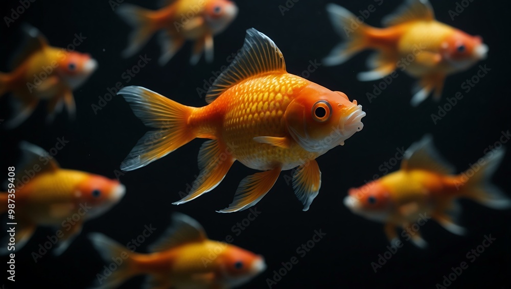 Colorful goldfish set against a dark background. Colorful goldfish set against a dark background.