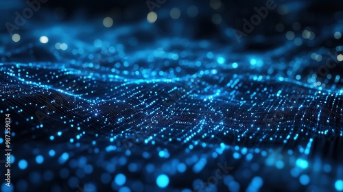 futuristic digital landscape with glowing blue network connections abstract representation of cybersecurity with flowing data streams and holographic interfaces